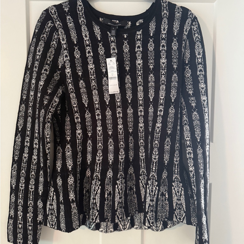 White House Black Market Patterned Black and White Blouse